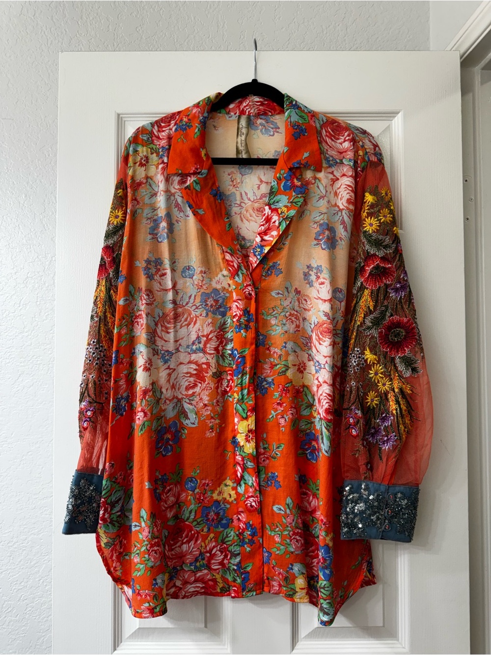 NWT Aratta Silent Journey Girls Are Young Shirt Floral Embroidered Sleeve XL - Picture 3 of 12